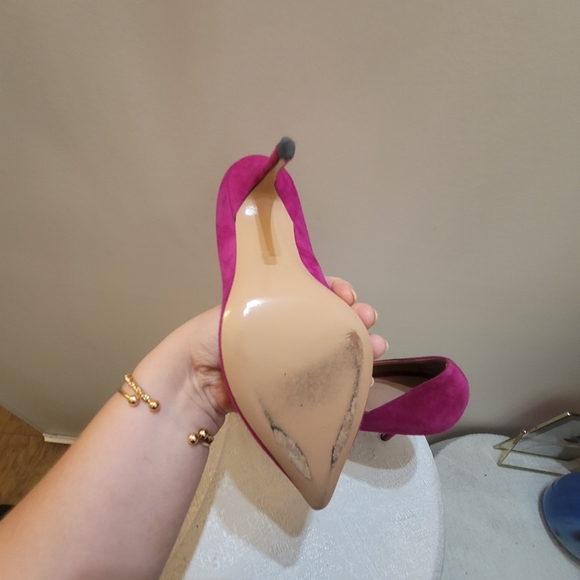 Hot pink, genuine leather suede, pointed toe high heel pumps - Picture 8 of 9